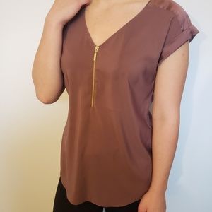 Express | short sleeve popover zip front shirt